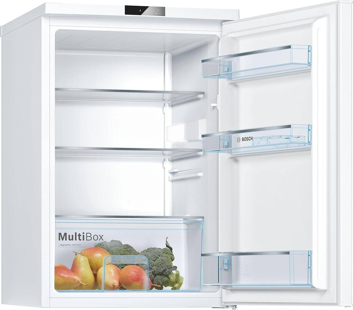 Bosch KTR15NWEB Mini-Kühlschrank 85 x 56, 134 L, MultiBox für länger frisches Obst und Gemüse, weiß