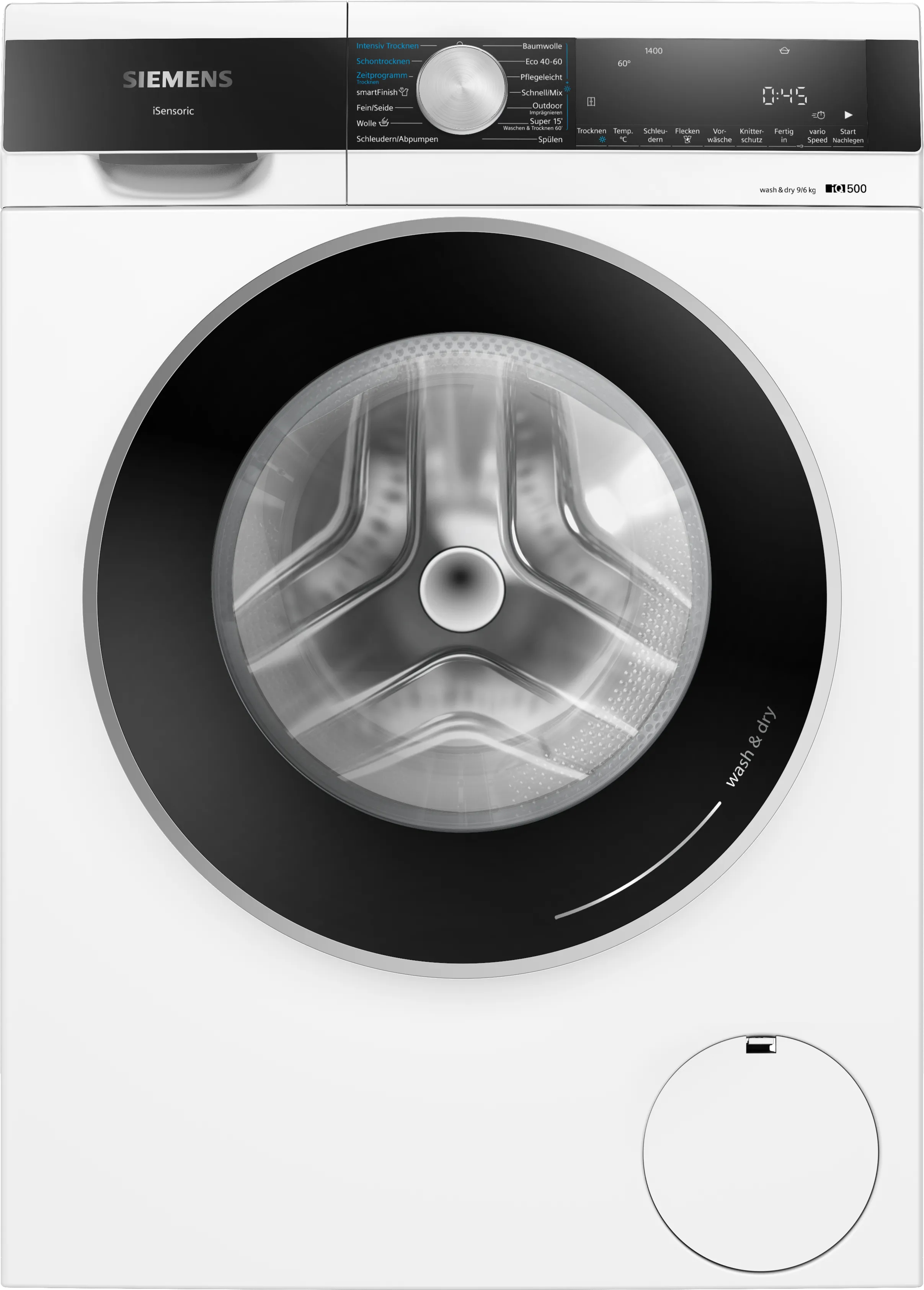 Siemens WN44G241 9kg/6kg Waschtrockner, 59,8 cm breit, 1400 U/min, Antiflecken-System, smartFinish, Aquastop, weiß