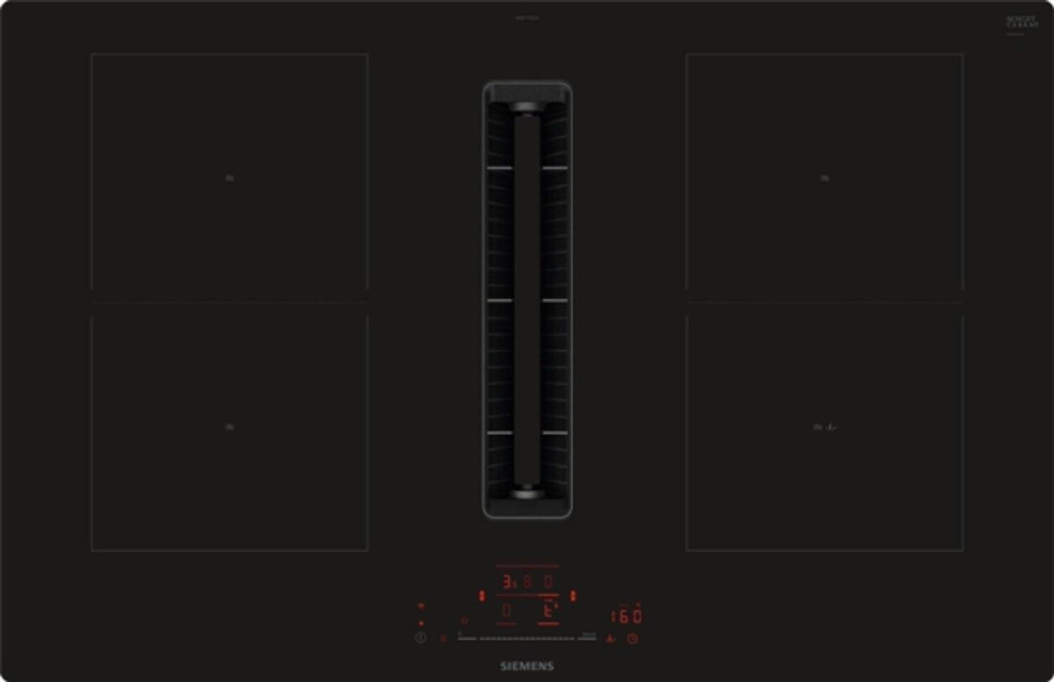 Siemens ED811HQ26E Induktions Kochfeld mit Dunstabzug 80cm, Home Connect, Rahmenlos aufliegend, schwarz